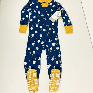 Honest Baby Clothing 100% cotton piece zip up blue yellow floral footed pajama